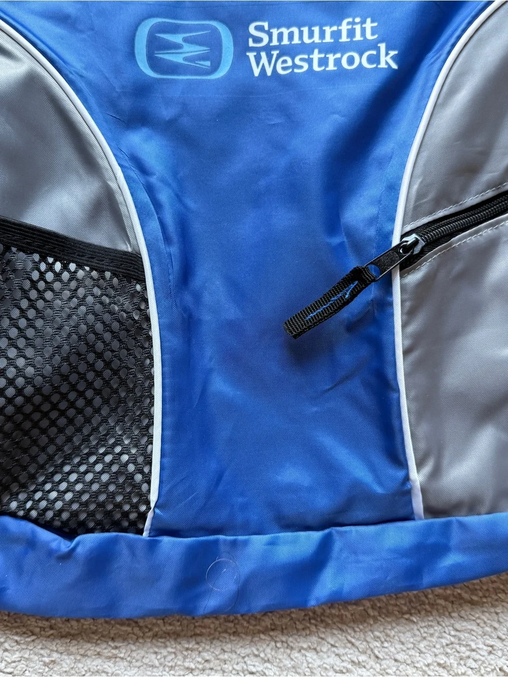 Blue Drawstring Backpack with Gray Accents